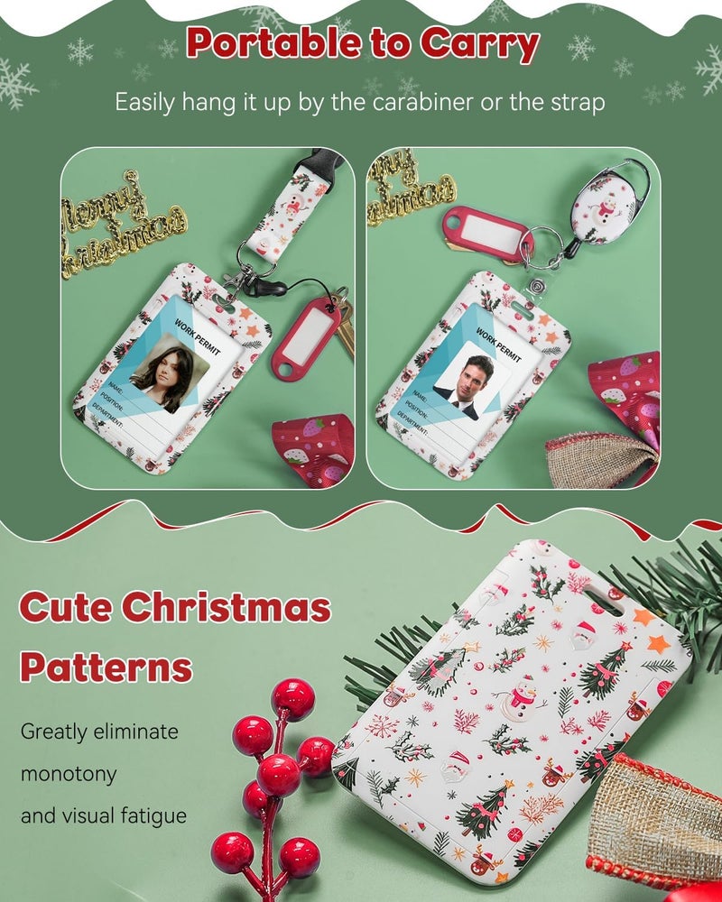 Uniclife Christmas Sliding Badge Holder Cartoon Snowman Hard ID Card Holder with Retractable Badge Reel Carabiner & Detachable Lanyard Strap Vertical Card Protector for Women Nurse Teacher Student - Image 4